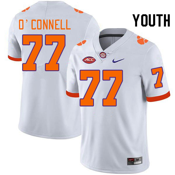 Youth #77 Ronan O'Connell Clemson Tigers College Football Jerseys Stitched-White